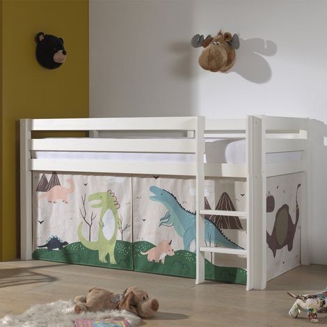 Cama de media altura 90x200 con somier y funda Dino Vipack Pino Blanco (1/4)