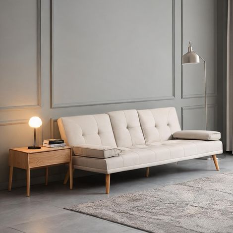 Canapé beige en polyester 181 x 77 x 78 cm (1/5)
