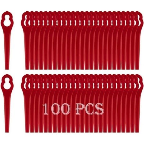 Lames plastique pour tondeuses Einhell, lot de 100 pièces. Enroulées, remplacement facile et durable.