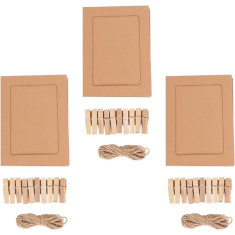 Lot de 3 Cadres Photo Vintage en Papier 7 Pouces avec Ficelle, Pinces Miniatures et Corde pour Décoration Murale ou Branches D'arbre (1/5)