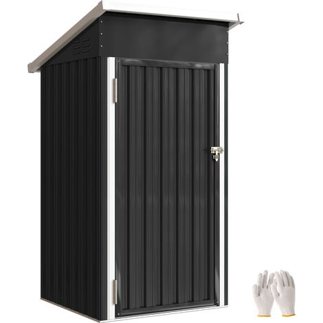 Gartenhaus aus Metall, abschließbare Tür, Schrägdach, Belüftungsöffnungen und Handschuhe, 107,5 x 91 x 185 cm, grau