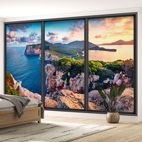 Papier peint panoramique Trompe l'oeil baie vitrée - Vue mer - 130 cm x 78 cm (1/5)
