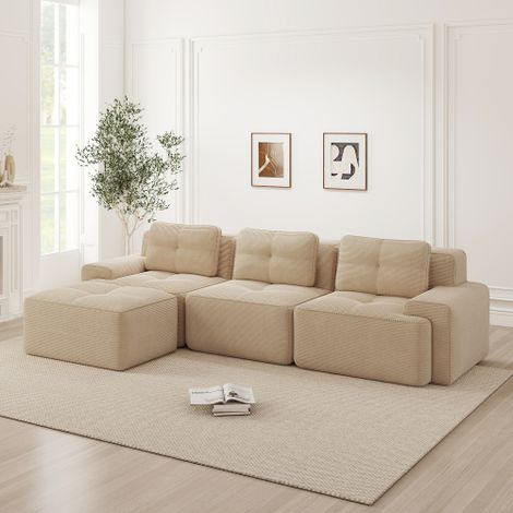 Cloud Modulsofa Boneless L-förmiges Sofa, Modulares Sofa mit Ottoman, Modulares Cloud-Sofa, 3-Sitzer Corduroy-Cloud-Sofa für Wohnzimmer, Montagefreies Sofa, Beige 
WL