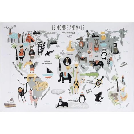 Sticker mural Mappemonde 90x60 cm Continents gris (1/4)