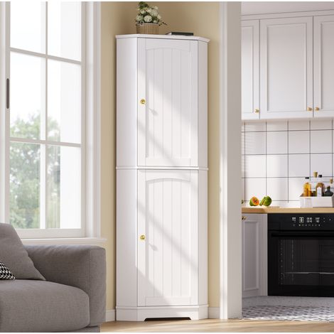Mueble esquinero de almacenamiento de 42x42x166 cm, 2 puertas, estantes ajustables, MDF, para cocina - blanco (1/5)