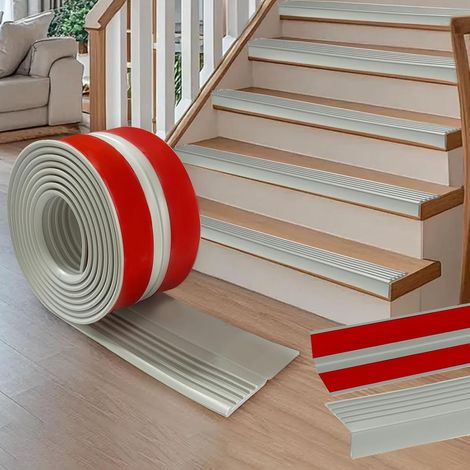 Nez de marche autocollant en PVC de 500x9.5cm - Protection antidérapante - Étanche - En forme de L - Pour l'extérieur et l'intérieur (1/5)