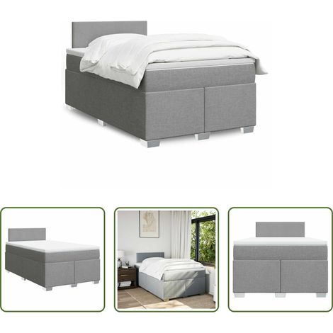 vidaXL Surmatelas - Sommier à lattes de lit et matelas gris clair 120x190 cm tissu (1/5)