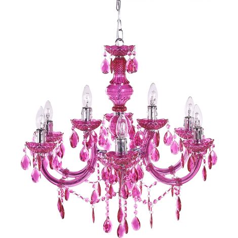 Lámpara de araña lágrimas de cristal sala de estar dormitorio 6 bombillas acrílico rosa Kalang L (1/5)