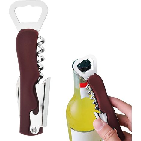 Clé à vin en acier inoxydable avec coupe-capsule : tire-bouchon, ouvre-bouteille de bière (rouge vin) (1/5)