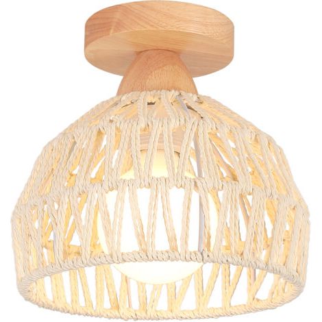royaluxe- Lampe De Plafond Rétro 20CM Luminaire Plafonnier Tressé En Corde De Chanvre Plafonnier D'Intérieur Moderne Blanc (1/5)