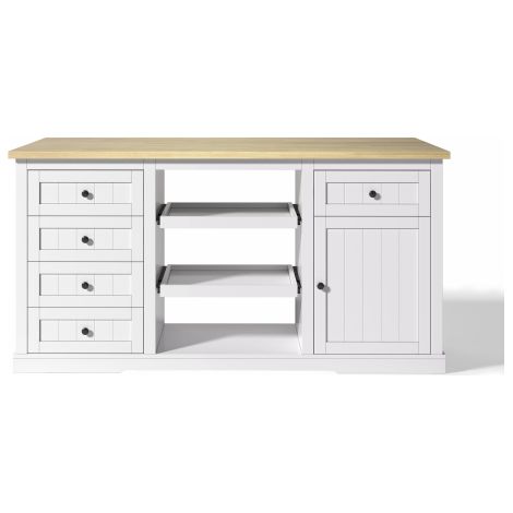 Buffet îlot cuisine 150x65x75cm 5 tiroirs étagères prises pliable blanc