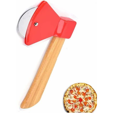 Rouleau de Coupe de Pizza, avec Manche en Bambou, Trancheuse à Pizza, Lame Rotative, Coupe Pizza Hache, Forme de Hache, Coupe Pizza Haut de Gamme, Lave-Vaisselle, pour Pizza, Pain, Gâteaux (1/5)