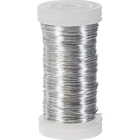 Rayher 2400121 Filo Metallico per Fiori, Diametro 0.35 mm, Bobina Da 100 m, Filo in Ferro, Privo di Nichel, per Composizioni Floreali e Lavori Creativi, Platino