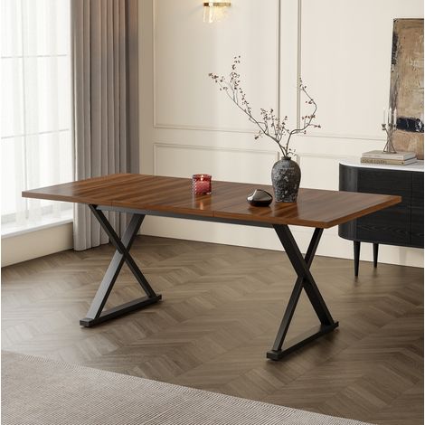 Tavolo da pranzo in MDF color noce con gambe in metallo nero 180x90x75 cm, per 6-8 persone (1/5)