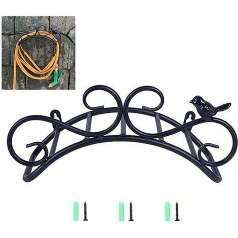 Support de Tuyau Support Mural Support de Tuyau de Jardin Supports de Suspension fixés au Mur décoratif Support de Tuyau de Jardin en Fonte (35 x 17 x 15 cm, Noir) (1/4)