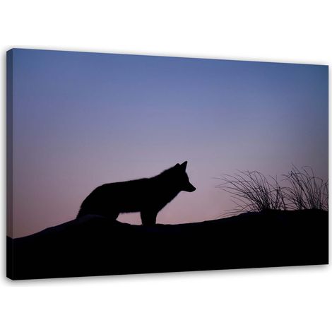 Tableau sur toile Loup Violet Coucher de soleil 60x40 (1/5)