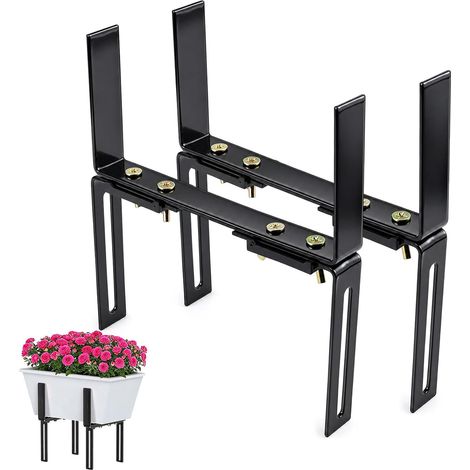 2 Supports pour Jardinières de Balcon, Forme H Pivotant, sans perçage, pour jardinières jusqu’à Ø16 cm et garde-corps de 2 à 26,5 cm (1/5)