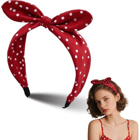 Bandeau à pois et nœud – Rouge – Accessoire femme – Noël et Halloween – Serre-tête noué (1/5)