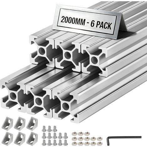 Profilé Aluminium Extrudé 2020 6 PCS Profilé Alu Anodisé 2000 mm Rainure en T Standard Européen pour Châssis d'Imprimante 3D, Machine CNC, Mobilier, Établis, Bricolage, Haute Résistance, Argenté (1/5)