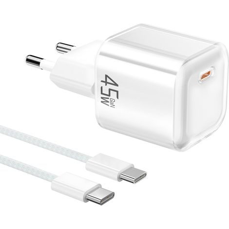45 W schnelles USB-C-Ladegerät: GaN-USB-C-Buchse PD3.0 Schnellladeblock Super Charge für Smartphone-Tablets mit 60 W Typ-C-Kabel und 1 m Netz-USBC-Adapterspitze