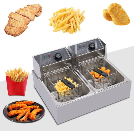Friggitrice doppia professionale in acciaio inossidabile da 12 litri per cucine commerciali e ristoranti