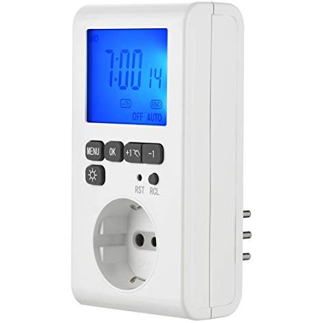 Electraline 58117 Programmatore Digitale Professionale, Schermo LCD Retroilluminato, Spina Italiana Piccola 10A, Presa Schuko + 10A, Bianco (1/4)