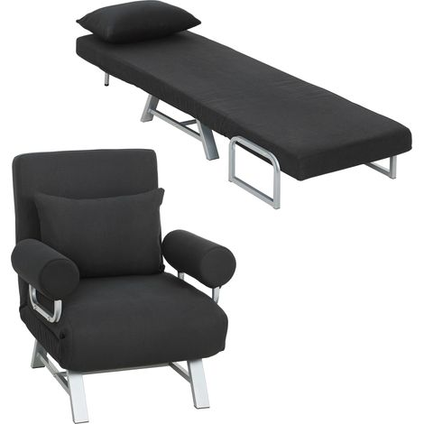 Fauteuil chauffeuse - HOMCOM - canapé-lit convertible inclinable 1 place coussin accoudoirs - lin métal - noir