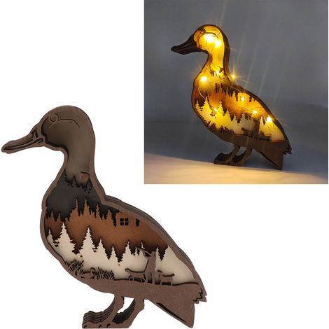 Kreative Weihnachtsdekorationen aus Holz für Zuhause, 3D-geschnitzte Tierlampen aus Holz und Wildenten-Ornamente. (1/5)