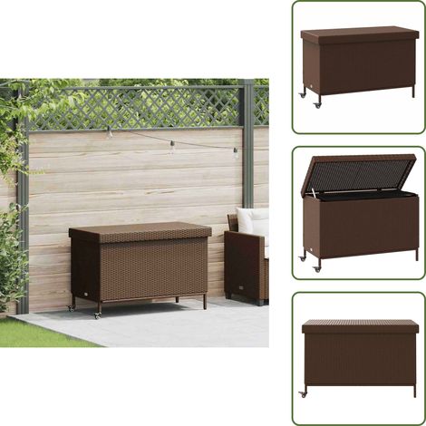 Boîte de rangement de jardin et roues marron résine tressée - Boîte De Rangement De Jardin - Boîtes De Rangement De Jardin - Boîte De Rangement D'extérieur - Rangement De Coussins Extérieur