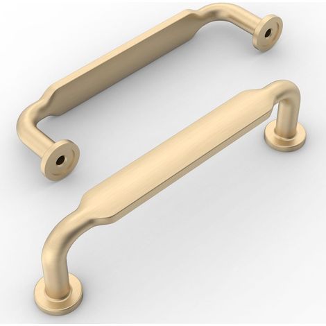 Lot de 10 poignées de porte de cuisine en laiton brossé, 96 mm, alliage de zinc doré, avec vis, pour bureaux et tiroirs. (1/4)