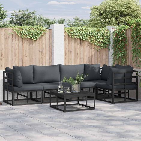 Gartensofa-set mit Kissen 5 pcs Schwarz Aluminium (1/5)