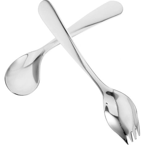 Ensemble de 1 cuillère-fourchette incurvée adaptée pour patients, en acier inoxydable. (1/5)