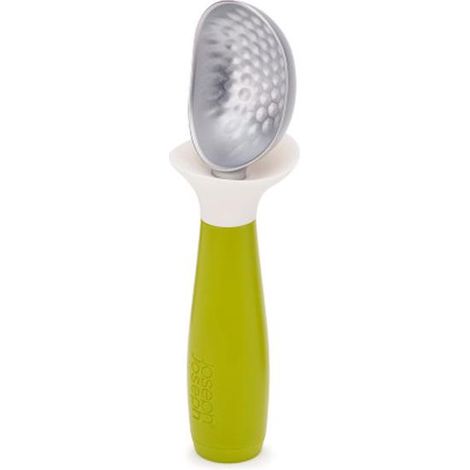 Cuchara helado Joseph Joseph Duo Non‑Drip – cabeza zinc fundido, collar antigoteo, mango ergonómico que se mantiene en pie, apta para lavavajillas.