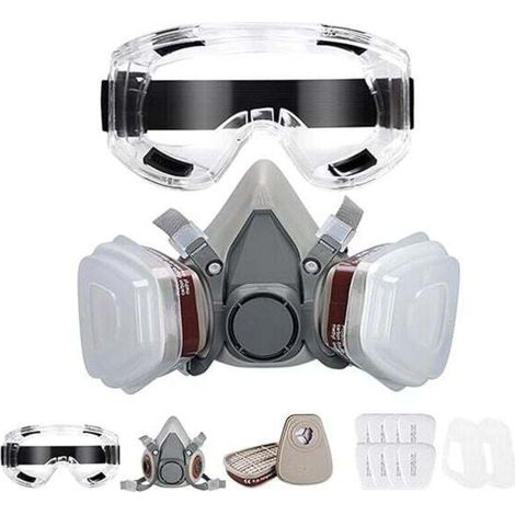 Masque de Protection, Respiratoire Réutilisable avec Filtres et Lunette Anti poussière Anti gaz pour Peinture Poussière Particules Polissage Ponçage Soudage Bricolage Protection de Travail