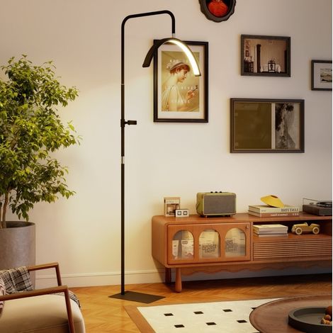 Lampada LED a mezzaluna per ciglia con supporto per telefono, regolabile in altezza, nera (1/5)