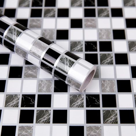 Adhesive Pour Cuisine Noir et Blanc Mosaïque, 30x300cm Carrelage Adhesif Mural Salle De Bain Imperméable, Décoratif Stickers Carrelage Autocollant, Vinyle Carreaux Adhesif (1/5)