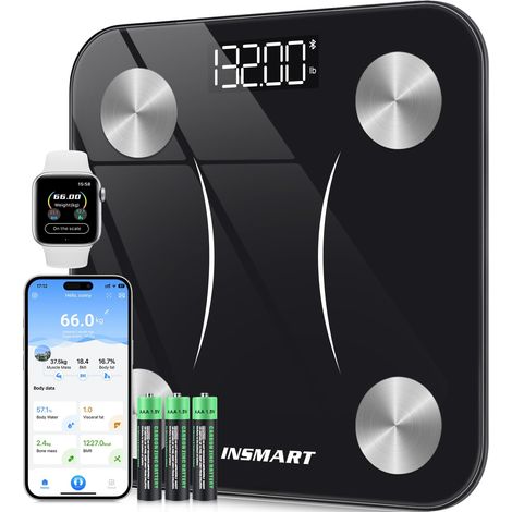 Balance Corps - Analyseur Composition Corporelle 17 Paramètres - Bluetooth 4.0 - Capacité 180 kg - Affichage LED - Mode Bébé - Noir (1/5)