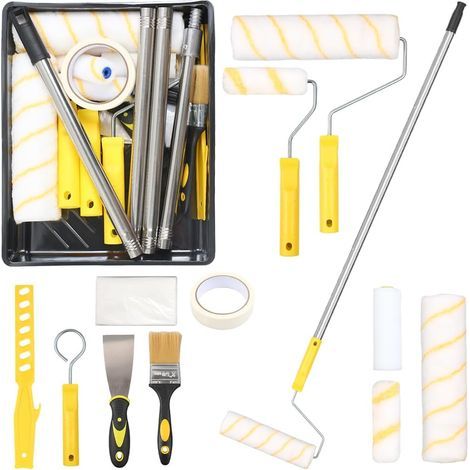Ensemble de Rouleaux de Peinture, 20PCS Rouleaux de Peinture de 22,9 cm + 10,2 cm et Ensembles de Plateaux, Rouleaux pour Peinture avec Perche d'Extension de 1,5 m, Pinceau de Peinture, Cadres (1/5)