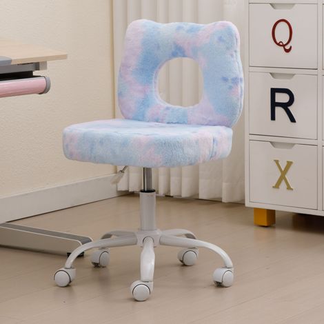 Wahson Kinder Schreibtischstuhl aus Kunstfell, Höhenverstellbar Drehstuhl Kinder ohne Armlehnen gepolsterter mit Rollen für Kinderzimmer, Blau