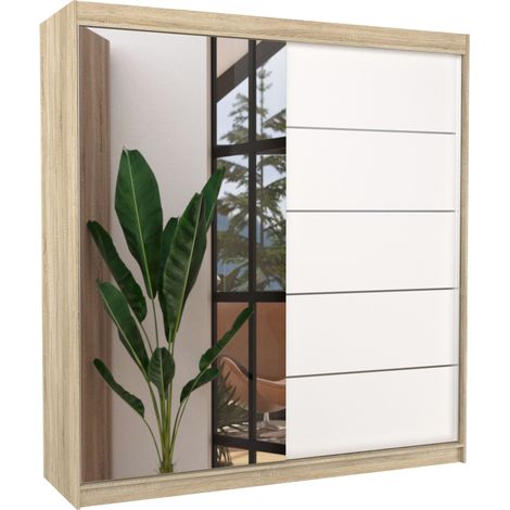 Les Tendances – Armoire adulte 200 cm 2 portes coulissantes – Miroir pleine hauteur – Panneau laminé 16 mm – Étagères réglables pour rangement modulable (1/5)