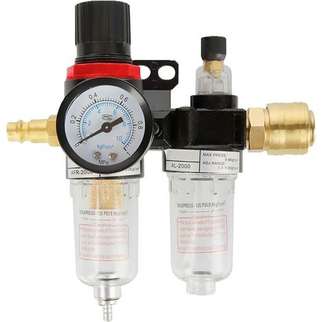 Séparateur d'eau pour air comprimé, régulateur d'air comprimé, unité de maintenance avec manomètre, séparateur d'eau 1/4'', graisseur, filtre pour compresseur, composants pneumatiques (1/5)