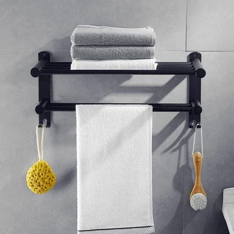 Towel rack, bathroom towel rack, mural towel strip, 43 x 22 x 20 cm, stainless steel black (SKU product: 94940053 SKU quotation: lehuamwj531) (1/4)