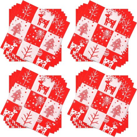 60Pièces Serviettes de Noël Jetables, Serviettes Cocktail Sapin de Noël et Renne De Noël Serviette de Table Papier Noel Serviettes Décoratives pour Fournitures de Fête de dîner de Noël, 33x33cm (1/5)