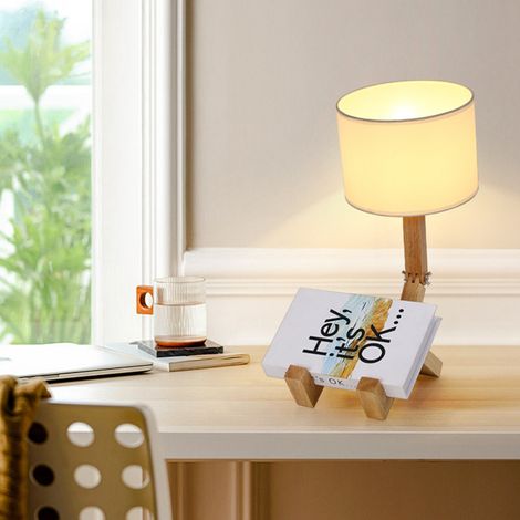 Lampe de chevet cylindrique en bois réglable pour chambre, salon ou bureau, ampoule tricolore 12 W, prise européenne 8031, beige (1/5)