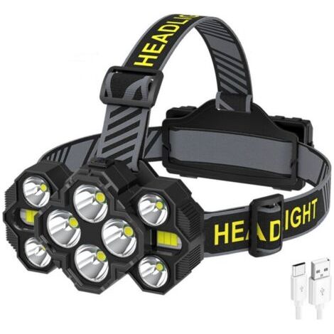 Lampe Frontale LED Rechargeable, 10 Modes IPX4 Imperméable 22000 Lumens Super Brillantes 10 LED Avec Frontale LED Rechargeable Haute Puissance Pêche Running