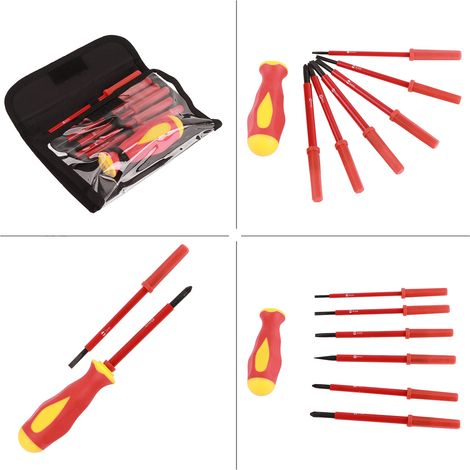 Set mit 7 multifunktionalen Elektroschraubendrehern, Schlitz- und Kreuzschlitzbits, isoliertem, ergonomischem Griff (1/5)