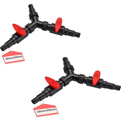 Lot de 2 répartiteurs à 3 voies 20/25 mm (3/4 1") Adaptateur de répartiteur en Y réglable en ABS Connecteur de tuyau de répartiteur en Y pour pompe de bassin, tuyaux d'arrosage et voies navigables (1/5)
