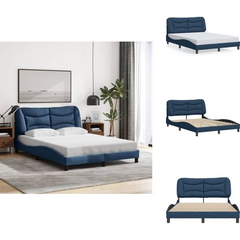 Cadre de lit sans matelas bleu 140x190 cm tissu - Lit Plateforme - Lit Double - Lit Design - Cadre Lit Bleu - Literie (1/5)