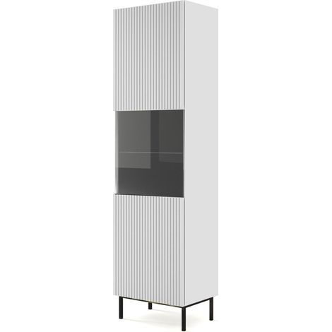 Vitrine avec étagères sur pied Blanc Mat 60x42x217 RAVI B FILET Pied Cadré noir (1/2)