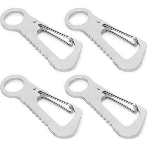 Lot de 4 mousquetons en acier inoxydable multifonctions, anneau en D pour escalade extérieure, accrochage rapide, décapsuleur et rangement de clés, argenté (1/5)